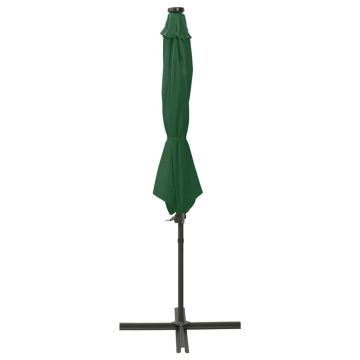 Ombrellone a Sbalzo con Palo e Luci a LED Verde 300 cm