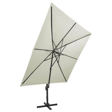 Ombrellone a Sbalzo con Palo e Luci a LED Sabbia 300 cm