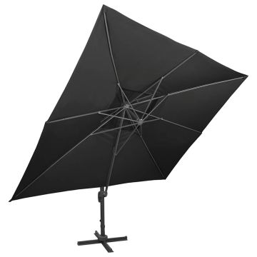 Ombrellone da giardino a sbalzo con doppio piano nero 400x300 cm