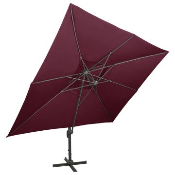 Ombrellone da giardino a sbalzo con doppio piano rosso bordeaux 400x300 cm
