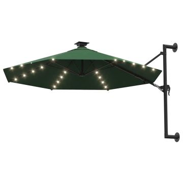 Ombrellone da Giardino a Parete con LED 300 cm Verde