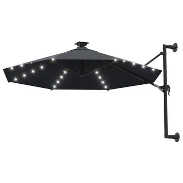 Ombrellone da Giardino a Parete con LED 300 cm Antracite
