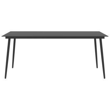 Tavolo da Giardino Nero 190x90x74 cm in Acciaio e Vetro