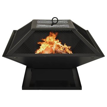 Braciere e Barbecue 2in1 con Attizzatoio 46,5x46,5x37cm Acciaio