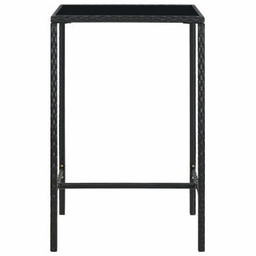 Tavolo da Bar da Giardino Nero 70x70x110 cm Polyrattan e Vetro