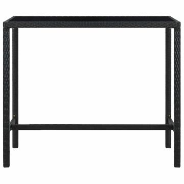 Tavolo da Bar per Esterni Nero 130x60x110 cm Polyrattan e Vetro
