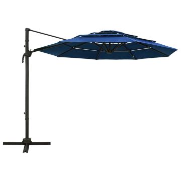 Ombrellone da Giardino 4 Livelli Palo in Alluminio Azzurro 3x3m