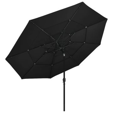 Ombrellone a Sbalzo 3 Livelli Palo Alluminio 3,5 m Nero