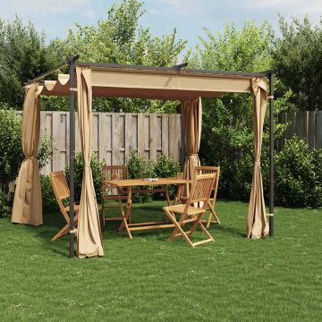 Gazebo con Tende 3x3 cm Grigio Talpa in Acciaio