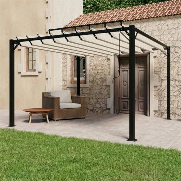 Gazebo con Tetto a Lamelle 3x3 m in Tessuto Crema e Alluminio