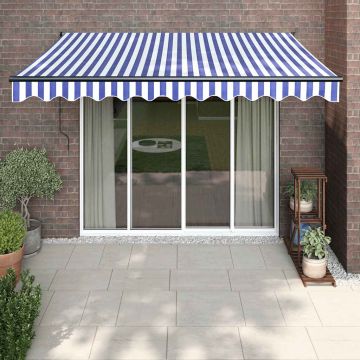 Tenda Sole Retrattile Blu e Bianca 3x2,5 m Tessuto e Alluminio