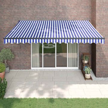 Tenda Sole Retrattile Blu e Bianca 4,5x3 m Tessuto e Alluminio