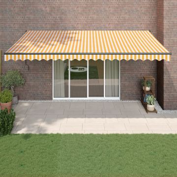 Tenda Sole Retrattile Gialla e Bianca 5x3 m Tessuto e Alluminio