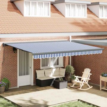 Tenda retrattile Blu e Bianco con Struttura Antracite 4 × 3 m