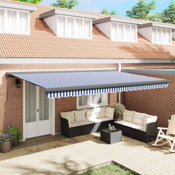 Tenda retrattile Blu e Bianco con Struttura Antracite 5 x 3 m