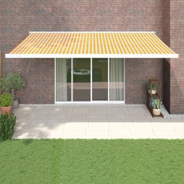 Tenda retrattile Giallo e Bianco 500 × 300 cm Tessuto e Metallo