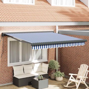 Tenda retrattile Blu e Bianco con Struttura Nera 300 x 250 cm