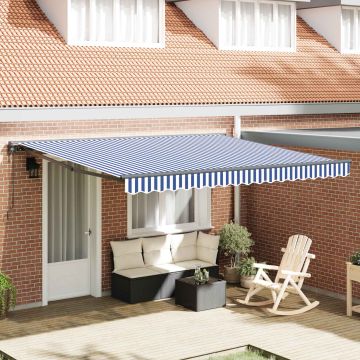 Tenda retrattile Blu e Bianco con Struttura Nera 350 x 250 cm