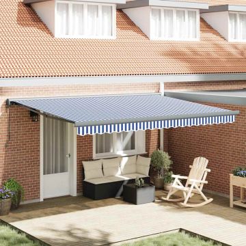 Tenda retrattile Blu e Bianco con Struttura Nera 450 × 300 cm