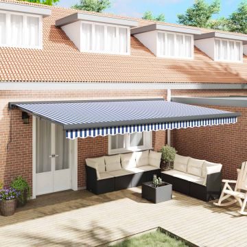 Tenda retrattile Blu e Bianco con Struttura Nera 500 × 300 cm