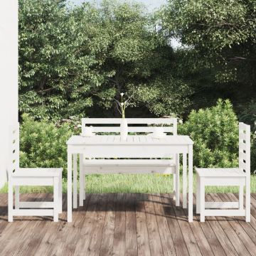 Set da Pranzo per Giardino 4pz Bianco in Legno Massello di Pino