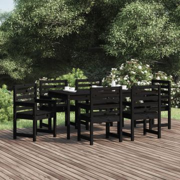 Set da Pranzo da Giardino 7 pz Nero in Legno di Pino