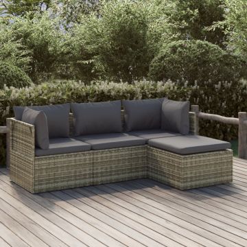 Set Divani da Giardino 4 pz con Cuscini in Polyrattan Grigio