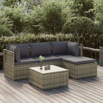 Salotto da giardino grigio 5 pz in polyrattan con cuscini