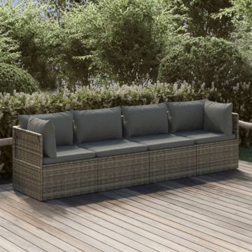 Salotto da Giardino 4 pz in Polyrattan Grigio con Cuscini 2