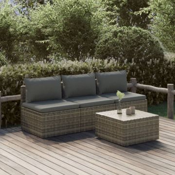 Set Divani da Giardino 4 pz in Polyrattan Grigio