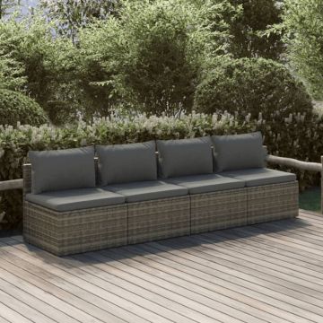 Set Divani da Giardino in Polyrattan Grigio 4 pz con Cuscini
