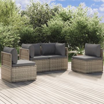 Salotto da giardino 4 pz in polyrattan grigio con cuscini 3