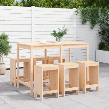 Set da Bar in Legno di Pino: Tavolo e 6 Sgabelli