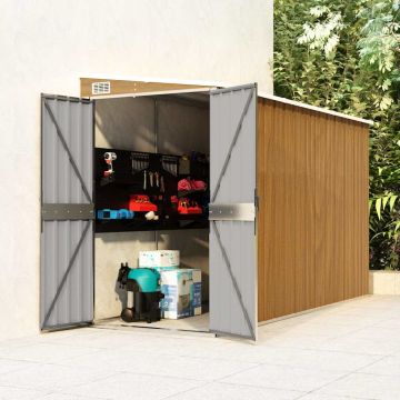 Casetta da giardino a muro marrone 118x288x178 cm in acciaio zincato