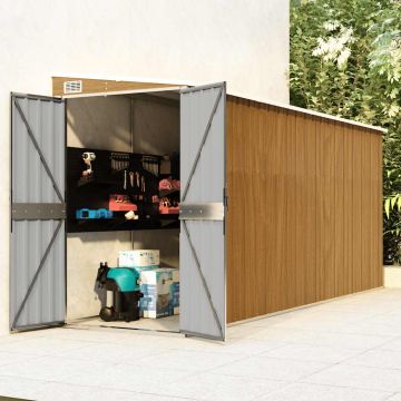 Casetta da giardino a muro marrone 118x382x178 cm in acciaio zincato