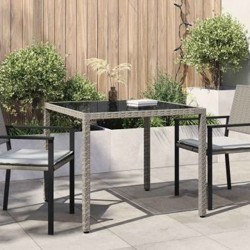 Tavolo Giardino 90x90x75 cm Vetro Temperato e Polyrattan Grigio