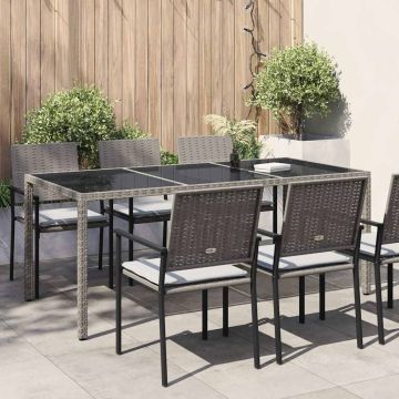 Tavolo Giardino Grigio 190x90x75 cm Vetro Temperato Polyrattan