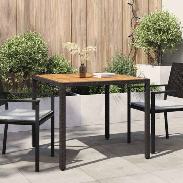 Tavolo da Giardino 90x90x75cm Polyrattan e Massello Acacia Nero