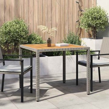 Tavolo Giardino 90x90x75cm Polyrattan e Massello Acacia Grigio