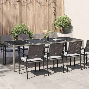 Tavolo Giardino Grigio 250x100x75cm Vetro Temperato Polyrattan
