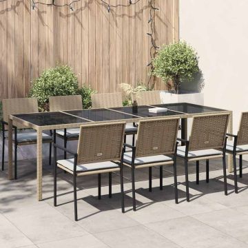 Tavolo Giardino Beige 250x100x75cm Vetro Temperato e Polyrattan