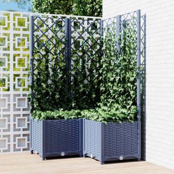 Fioriera da Giardino con Graticcio Grigio Blu 80x80x136 cm PP