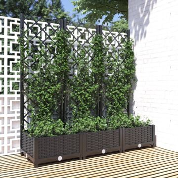 Fioriera da giardino con traliccio nera 120x40x121,5 cm PP