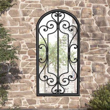 Specchio da Giardino Nero 70x30 cm in Ferro per Uso Esterno