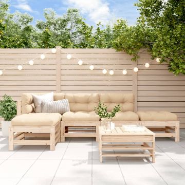 Set Divani da Giardino 6 pz con Cuscini in Legno Massello