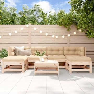 Set Divani da Giardino 7 pz con Cuscini in Legno Massello