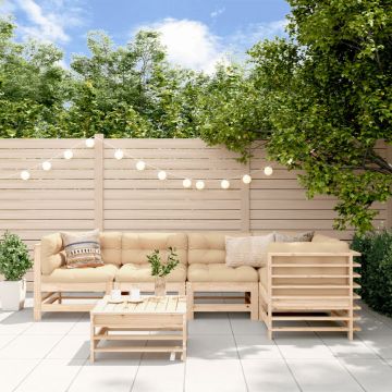 Set divani da giardino in pino con cuscini beige, 6 pz