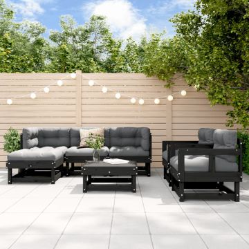 Set Salotto da Giardino 7 pz Nero in Legno Massello di Pino