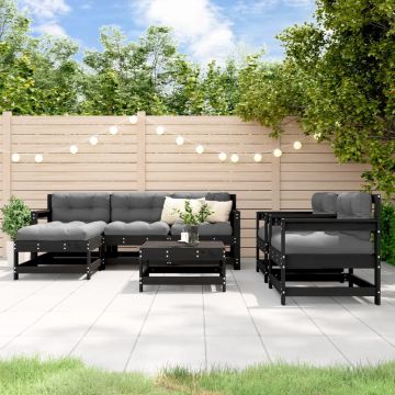 Salotto da Giardino 7 pz Nero in Legno di Pino Modulare