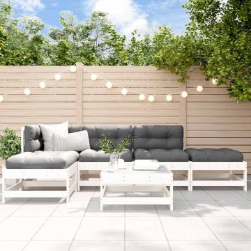 Salotto da Giardino 6 pz Bianco in Legno di Pino Massello